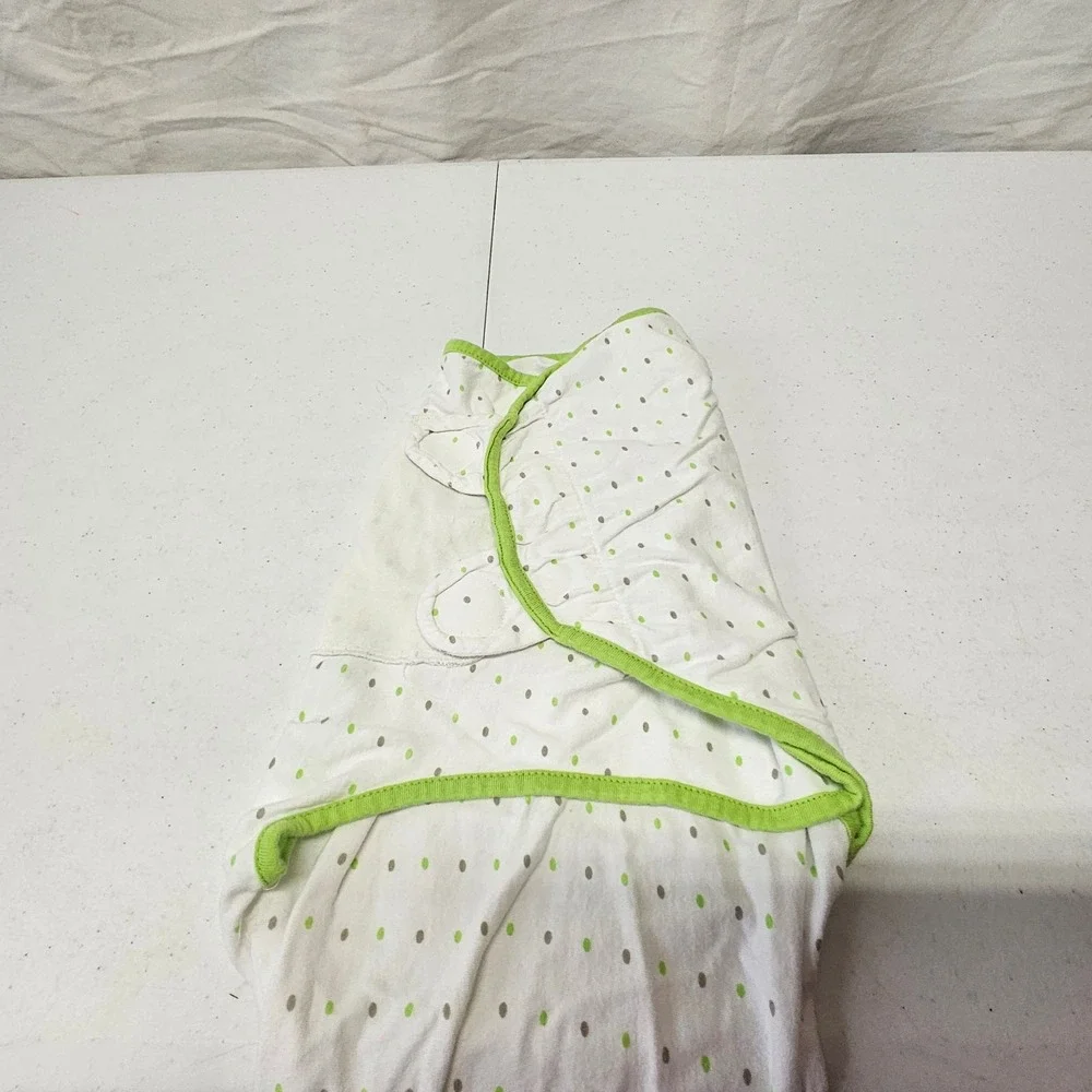 Ziggy Baby Swaddle Blanket Kids‎ 0-3M White Green Polka Dot Adjustable Cotton